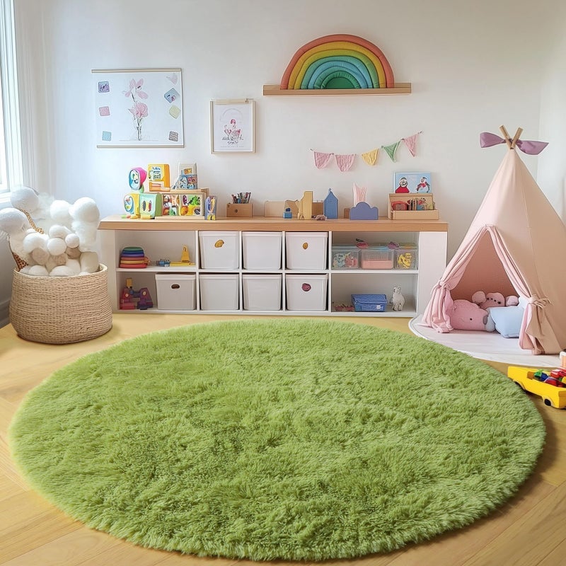 ONASAR Grass Green Round Area Rug 4ft, Soft Bedroom Circle Rugs Floor Mat for Kids Girls Teen Room, Cute Fluffy Plush Shaggy Carpet for Baby Nursery Living Room Playroom Dorm Home Decor - Image 5